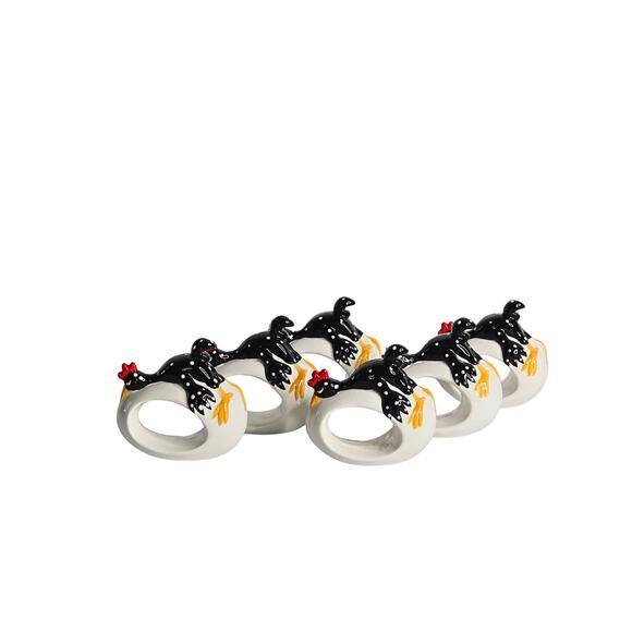 Vintage Department 56 Napkin Rings Ceramic Rooster by Bryan McNutt, Set of 6 - Picture 1 of 10